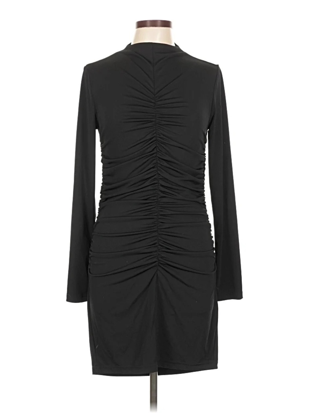 Black Ruched Longsleeve Mini Dress